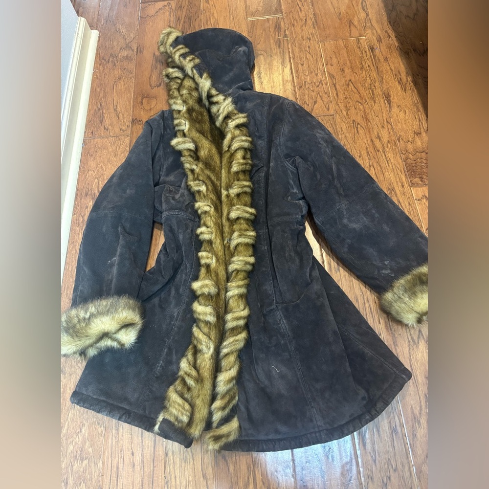 Vintage y2k Dennis Basso Genuine Leather Faux Fur Trim Coat – Size 2X - Picture 6 of 13